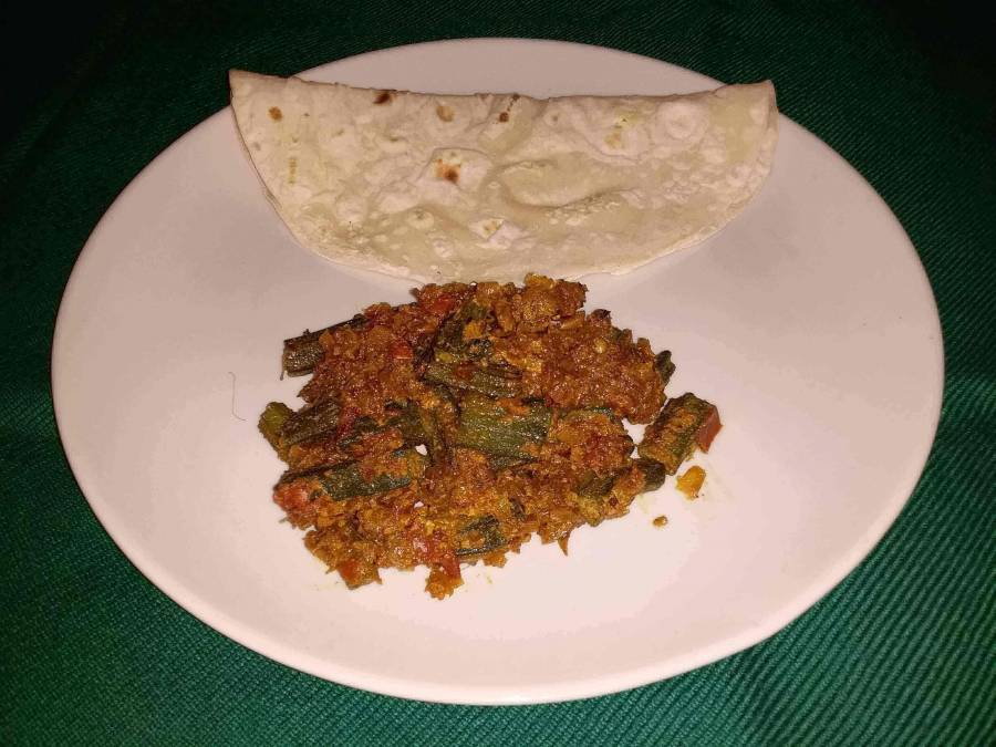  ti
Chapati with Bhindi Masala prepared by using Recipe for Bhindi Masala.