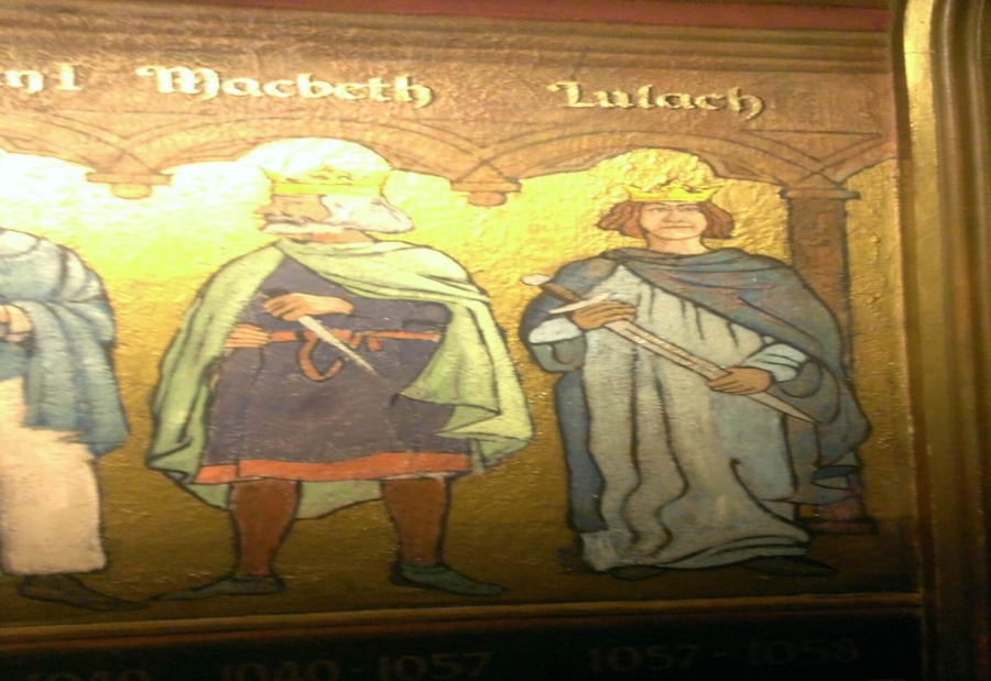 Depictions from an 19th century frieze of Macbeth of Scotland and his stepson Lulach of Scotland