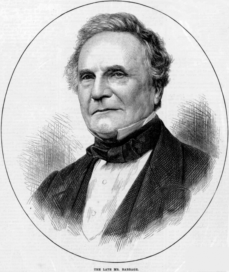 Portrait of Charles Babbage (1791 to 1871) published in The Illustrated London News on 4 November 1871.