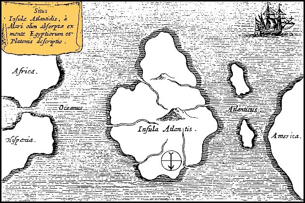 Athanasius Kircher's Map of Atlantis (1669). The north is at bottom.