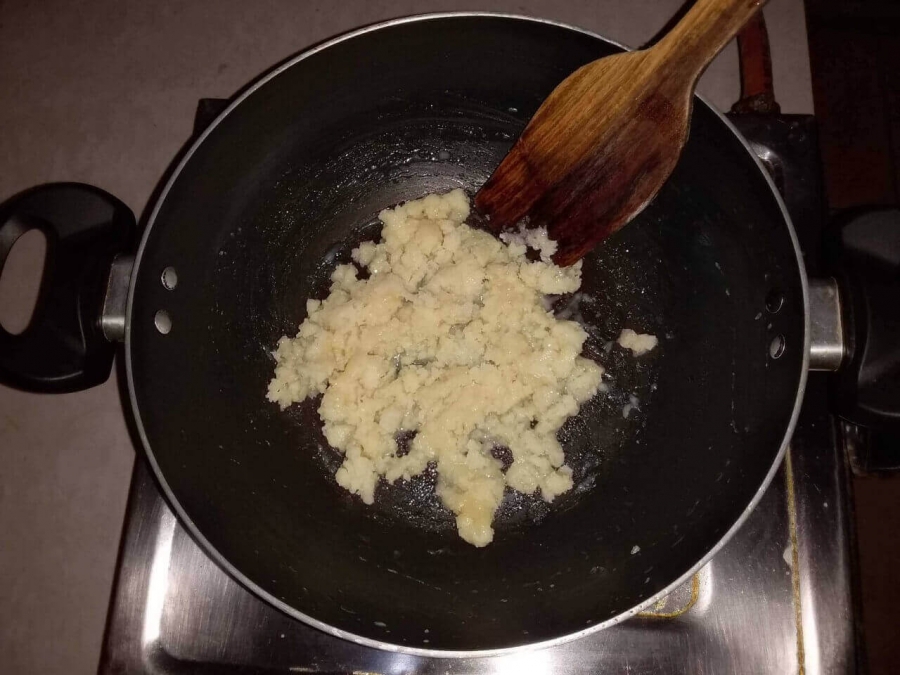 The Khoya mixture before being moulded into different Peda shapes in Doodh Peda Recipe with Khoya.